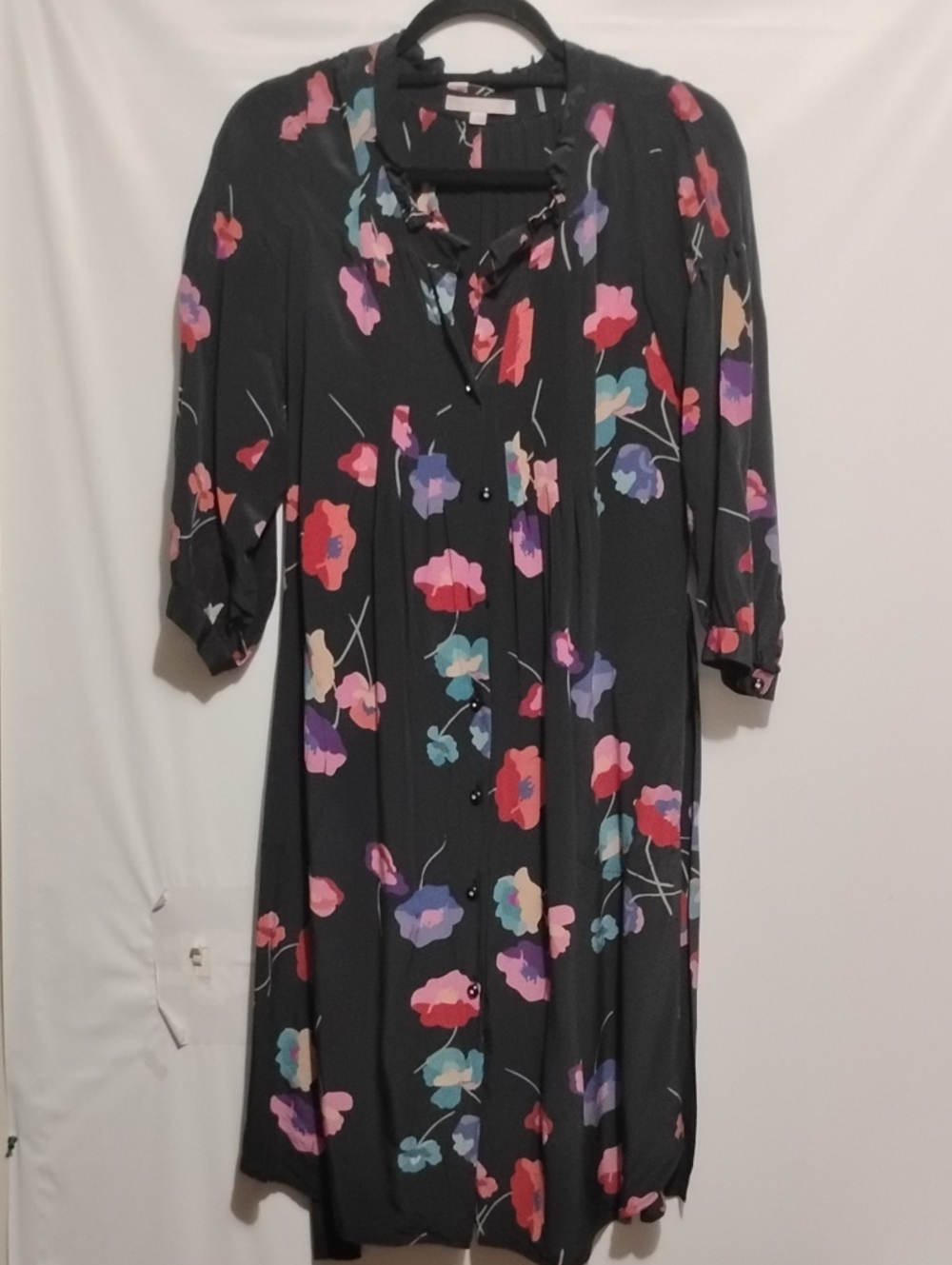Rebecca‎ Taylor Black Silk Floral Cottagecore Light Academia Dress